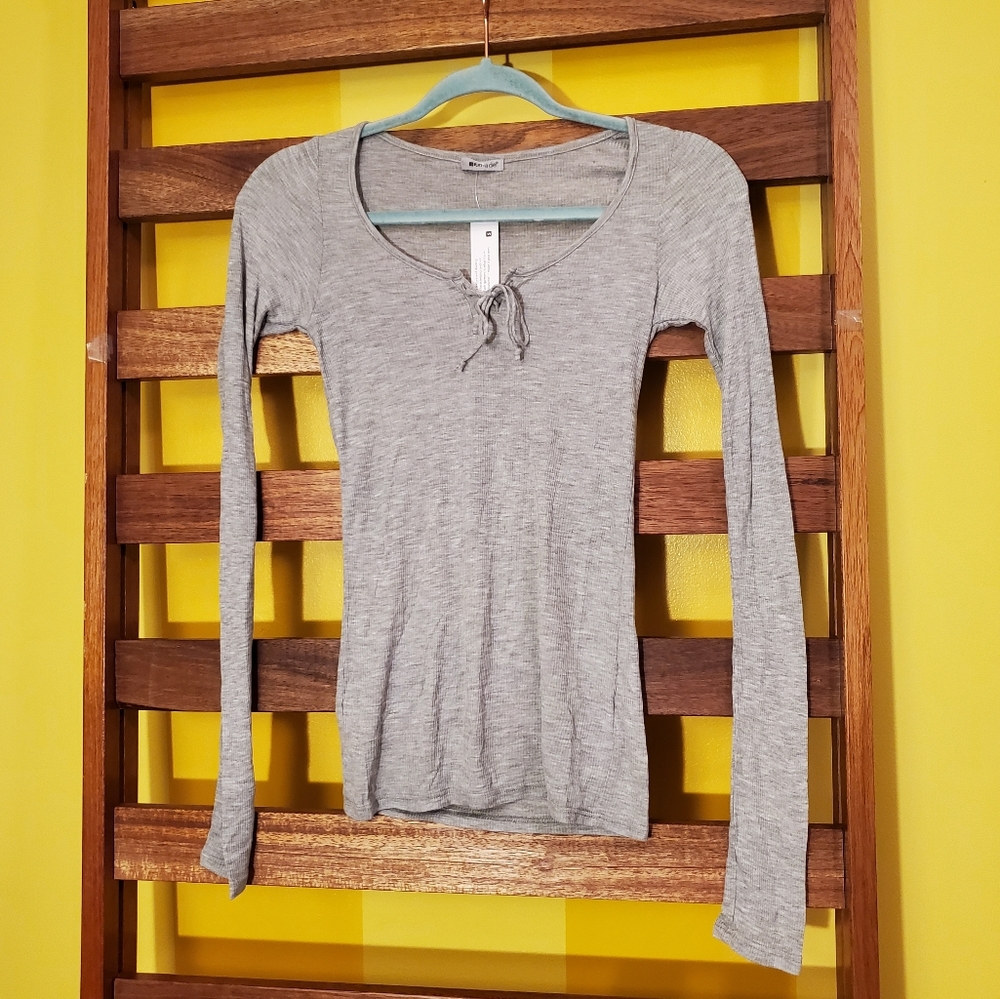 NWT LAmade Long Sleeve Grey Ribbed Knit Tee, Sz S